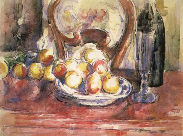 Paul Cezanne Nature morte,pommes,bouteille et dossier de chaise